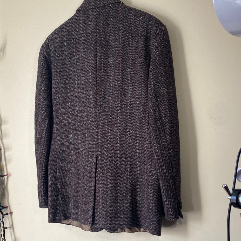 Grey Herringbone Blazer for Men orange red green stripes Harris Tweed Wool - Picture 4 of 10